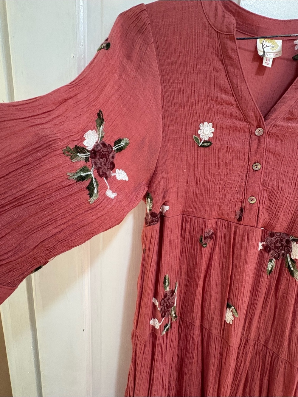 fig and flower Dusty Rose Floral Tiered Midi Dress - Picture 5 of 13